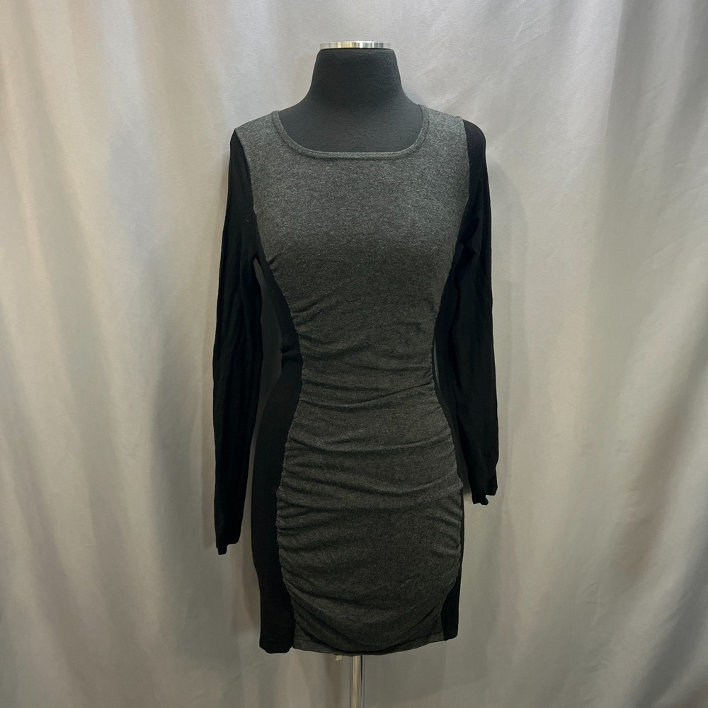 Express Bodycon Dress Womens XS Gray Black Colorblock Rayon Stretch Minimalist